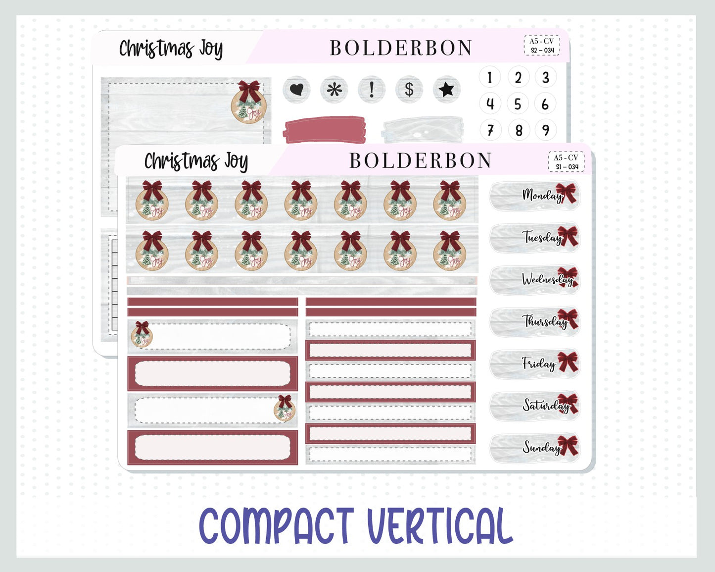 CHRISTMAS JOY "Compact Vertical" || A5 Planner Sticker Kit