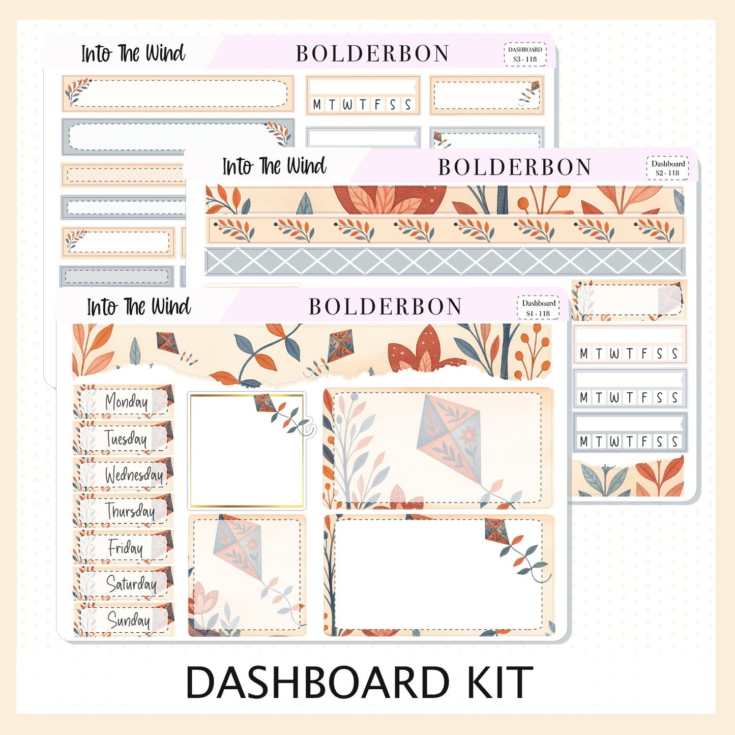 INTO THE WIND Erin Condren Dashboard Sticker kit || Whimsical Autumn Kite Theme, Fall Vibe Planner Stickers