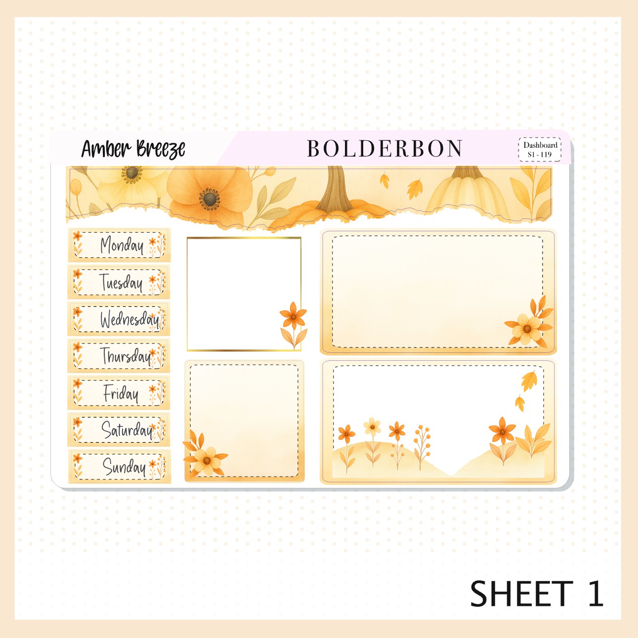 AMBER BREEZE Erin Condren Dashboard Sticker kit || Cozy Fall Floral Planner Stickers, Autumn Aesthetic Vibe