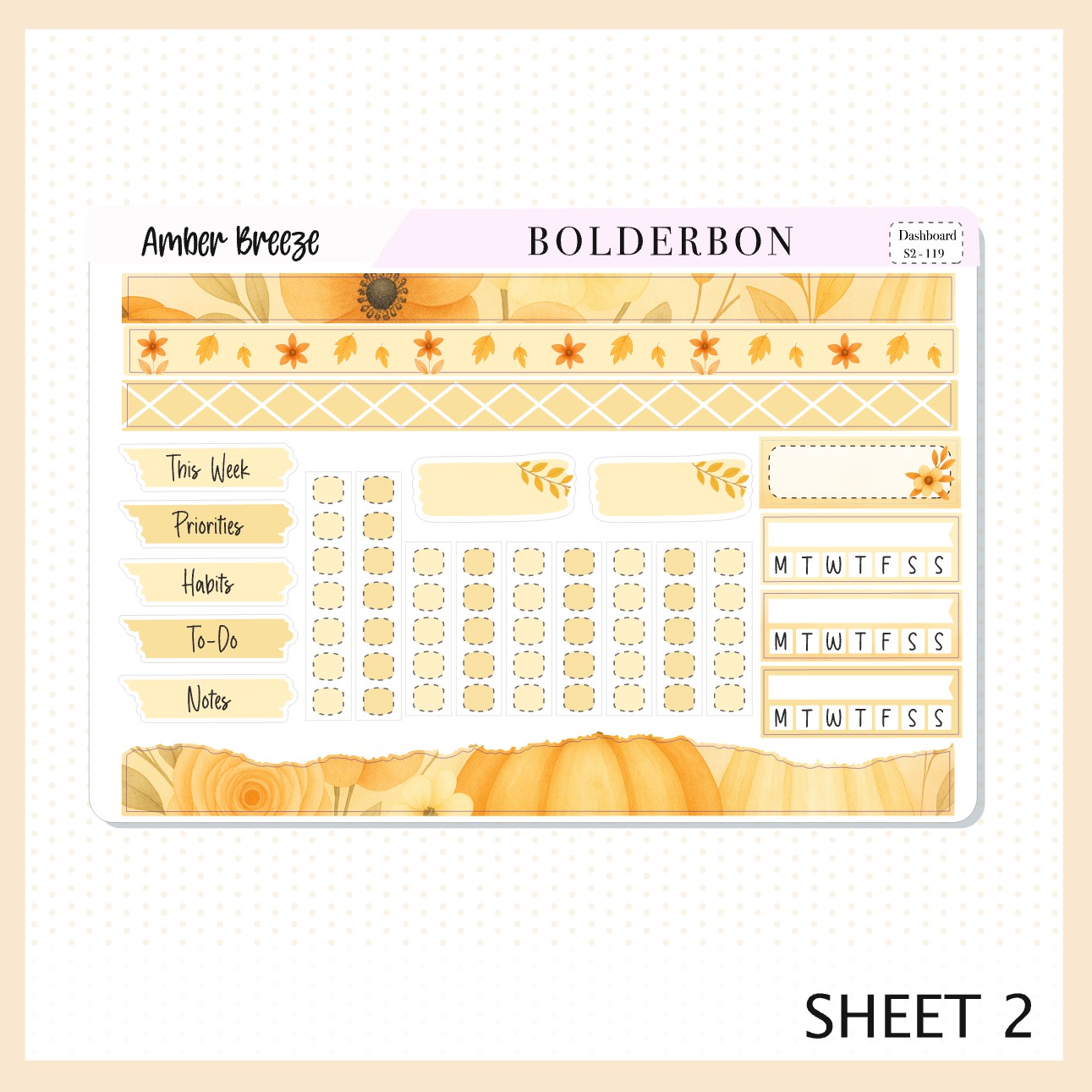 AMBER BREEZE Erin Condren Dashboard Sticker kit || Cozy Fall Floral Planner Stickers, Autumn Aesthetic Vibe