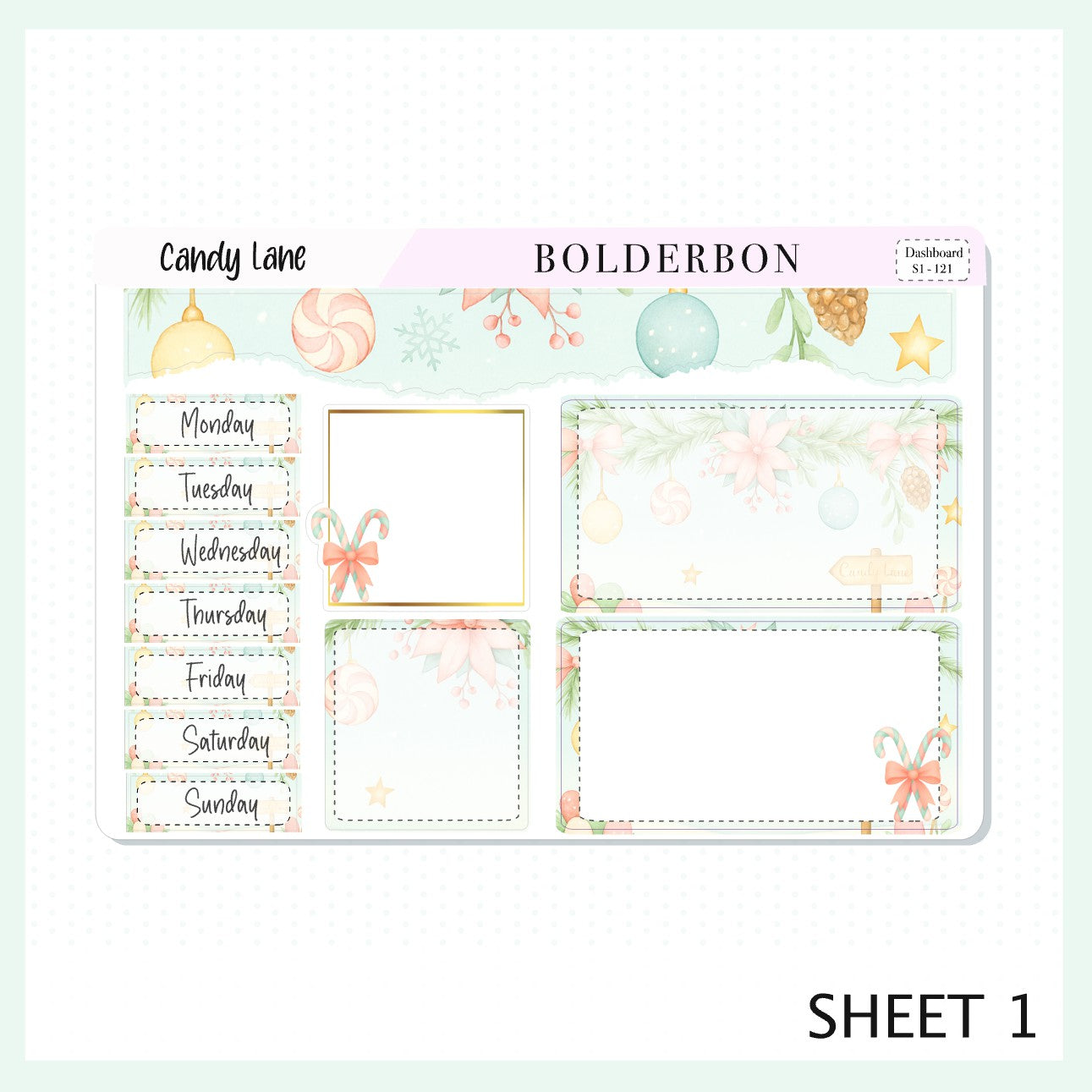 CANDY LANE Erin Condren Dashboard Sticker kit || Festive Christmas Planner Stickers, Holiday Pastel Vibe