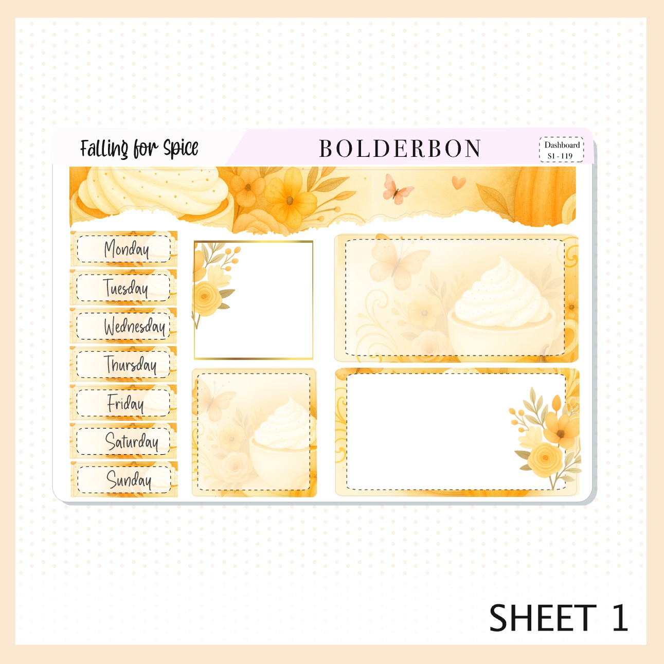 FALLING FOR SPICE Erin Condren Dashboard Sticker kit || Cozy Fall Floral Planner Stickers, Autumn Aesthetic Vibe
