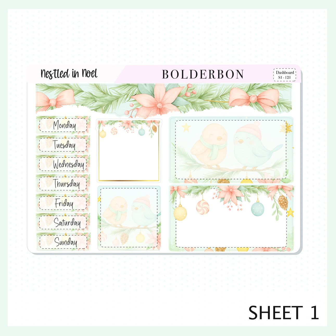 NESTLED IN NOEL Erin Condren Dashboard Sticker kit || Festive Christmas Planner Stickers, Holiday Pastel Vibe