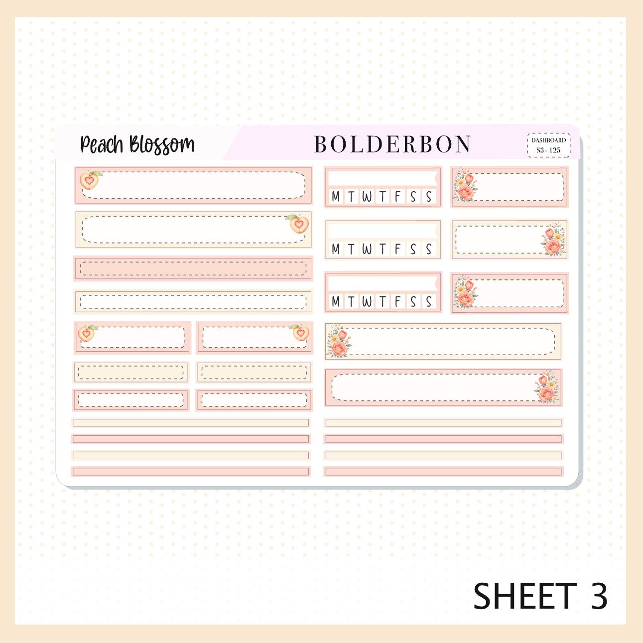 PEACH BLOSSOM Erin Condren Dashboard Sticker kit || Floral Aesthetic Planner Stickers, Pastel Spring Weekly Kit