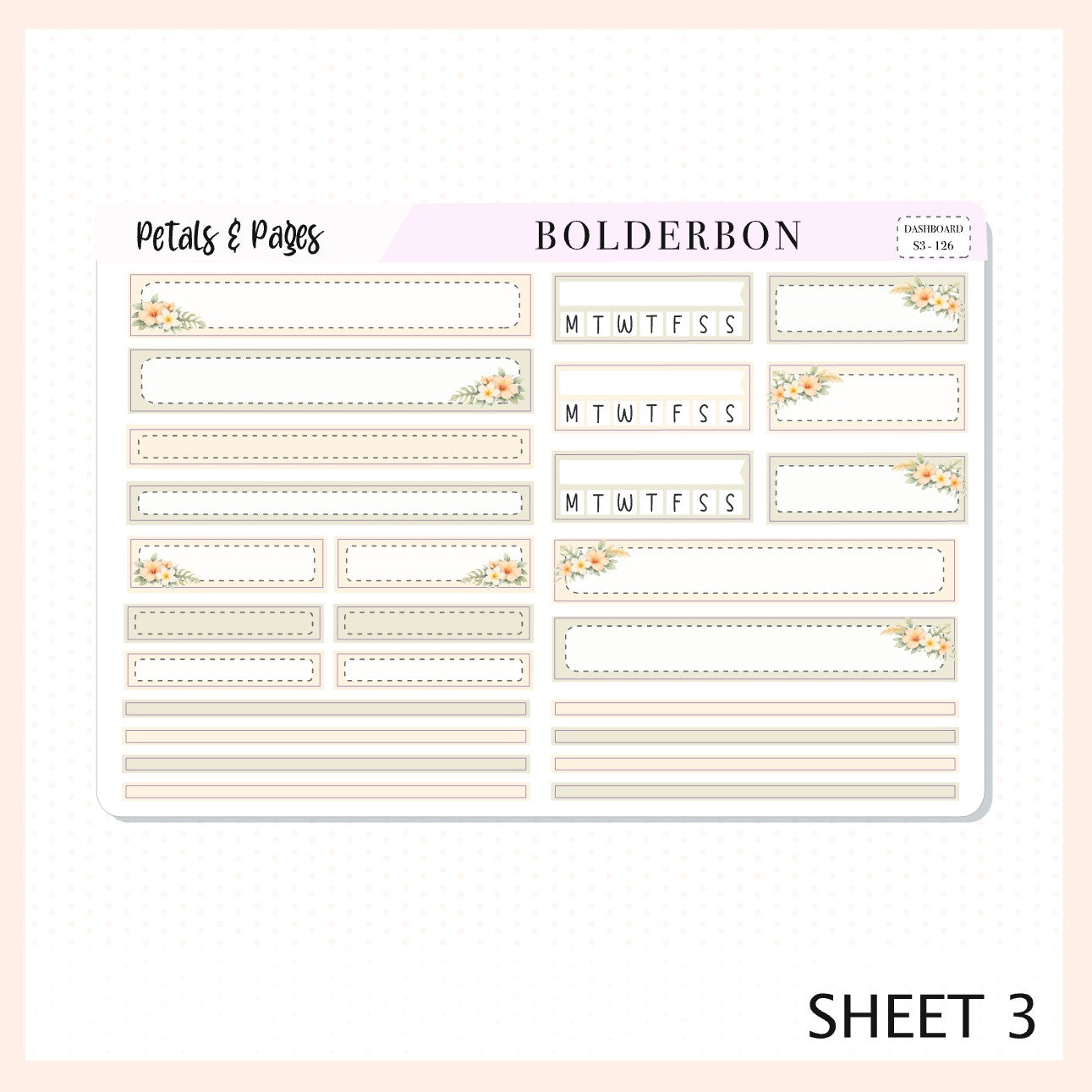 PETALS & PAGES Erin Condren Dashboard Sticker kit || Neutral Boho Stickers, Floral Aesthetic Weekly Stickers