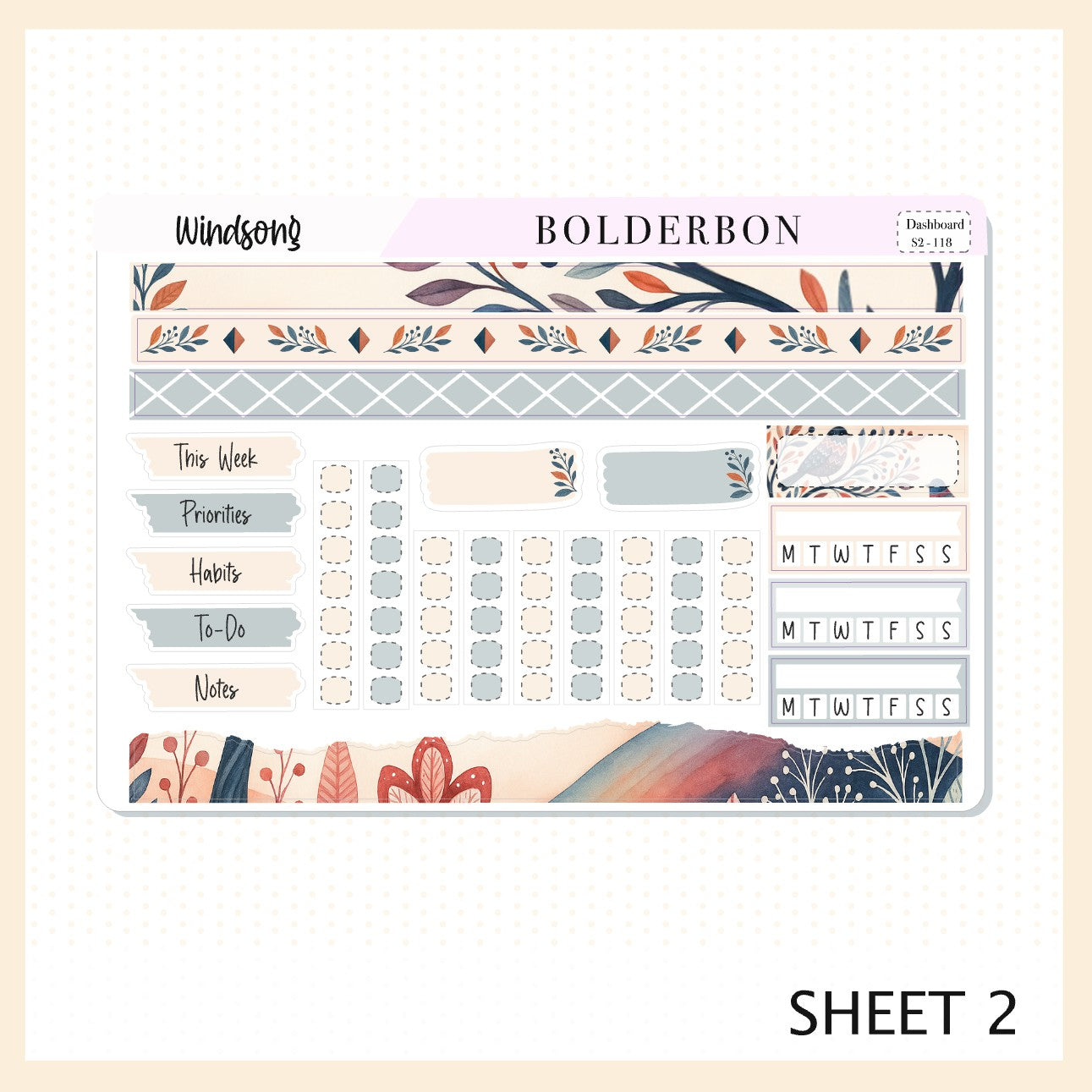 WINDSONG Erin Condren Dashboard Sticker kit || Woodland Nature Theme, Whimsy, Folkart, Autumn Fall Vibe Planner Stickers
