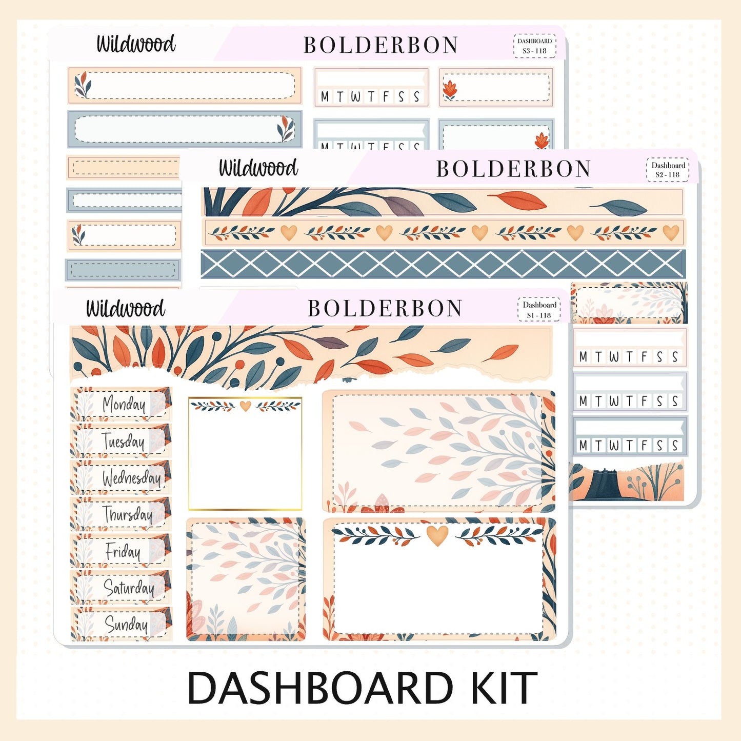 WILDWOOD Erin Condren Dashboard Sticker kit || Whimsical Woodland Forest Theme, Fall Leaves Vibe Planner Stickers