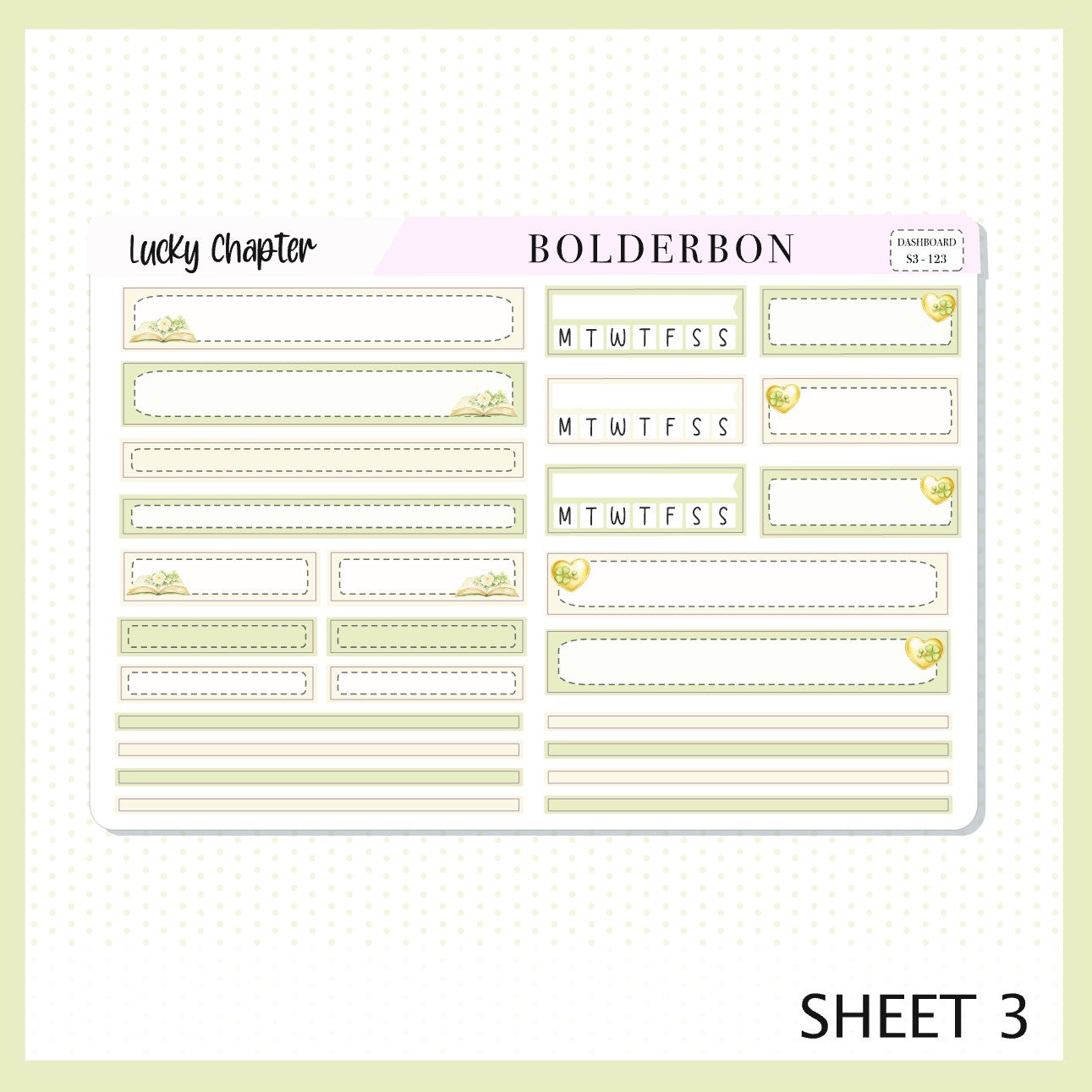 LUCKY CHAPTER Erin Condren Dashboard Sticker kit || Clover Planner Stickers, Book Lover, Cottagecore Spring Weekly Kit