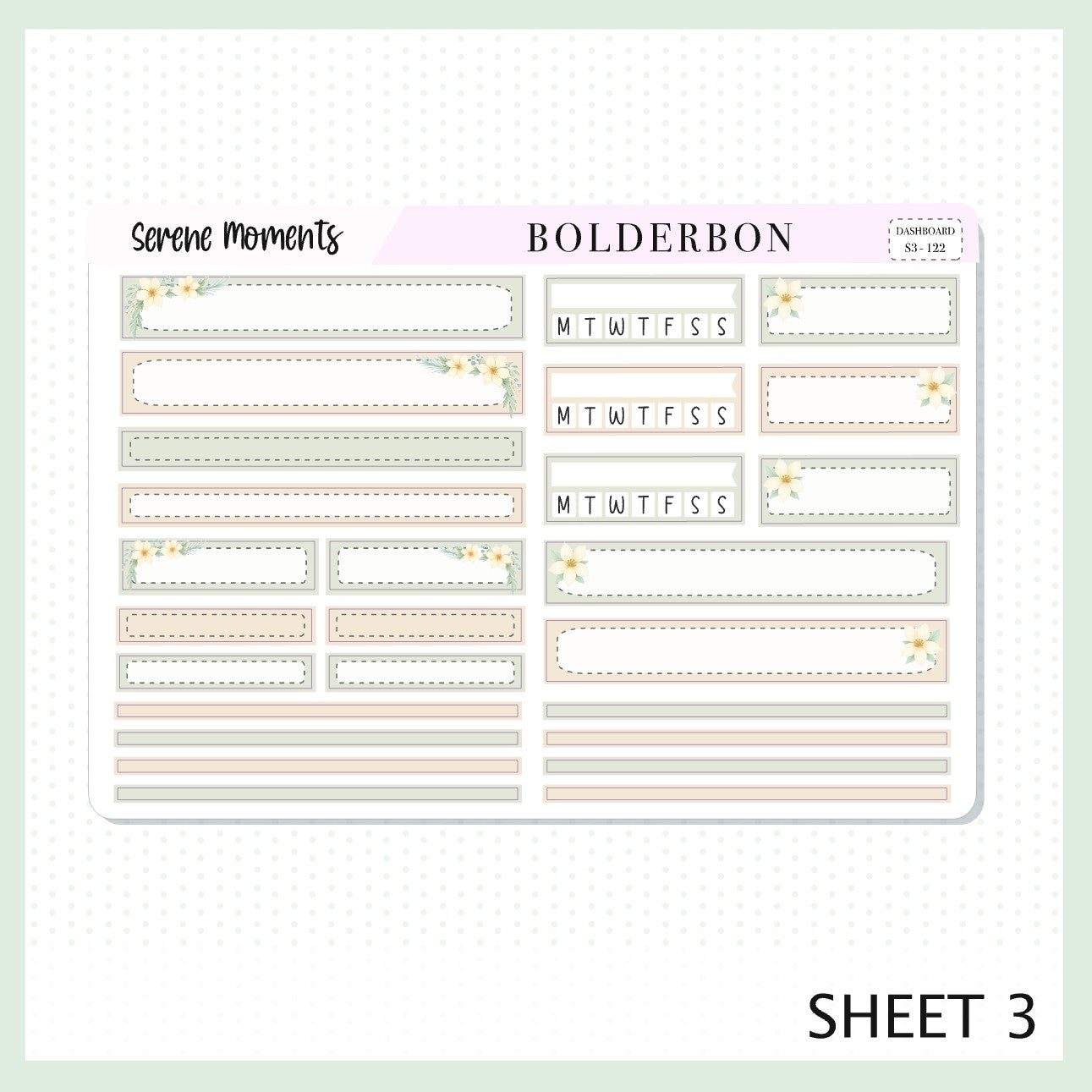 SERENE MOMENTS Erin Condren Dashboard Sticker kit || Winter Floral Planner Stickers, Cozy Sage & Gold Vibe