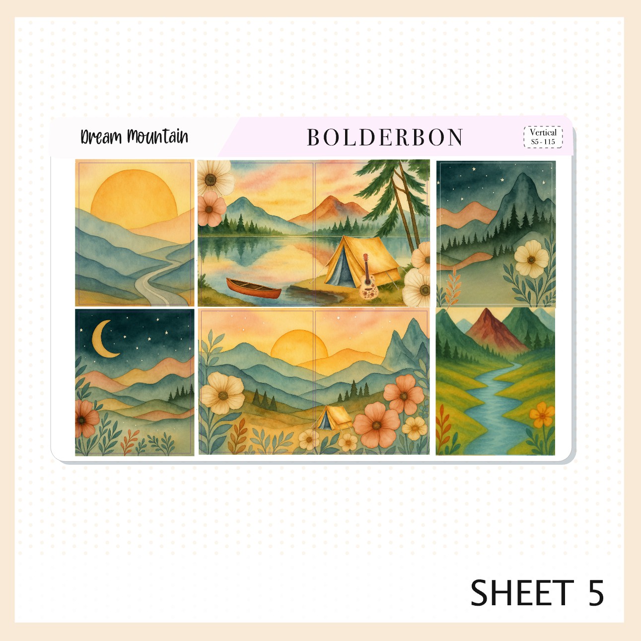 DREAM MOUNTAIN 7x9 Vertical Sticker Kit || Outdoor Aesthetic, Camping, Nature, Scenic Planner Stickers