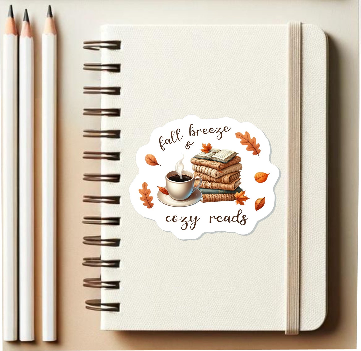 Fall Breeze & Cozy Reads Vinyl Sticker || Book & Coffee, Tea Lover Vinyl Sticker, Unique Bookish Gift for Fall
