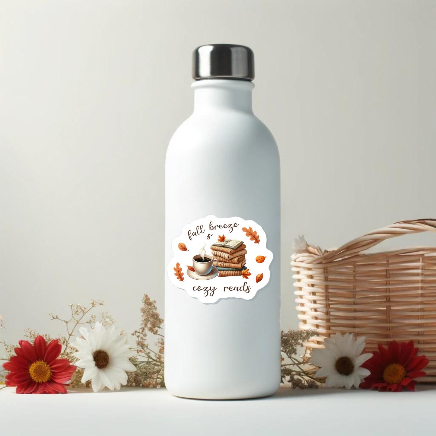 Fall Breeze & Cozy Reads Vinyl Sticker || Book & Coffee, Tea Lover Vinyl Sticker, Unique Bookish Gift for Fall