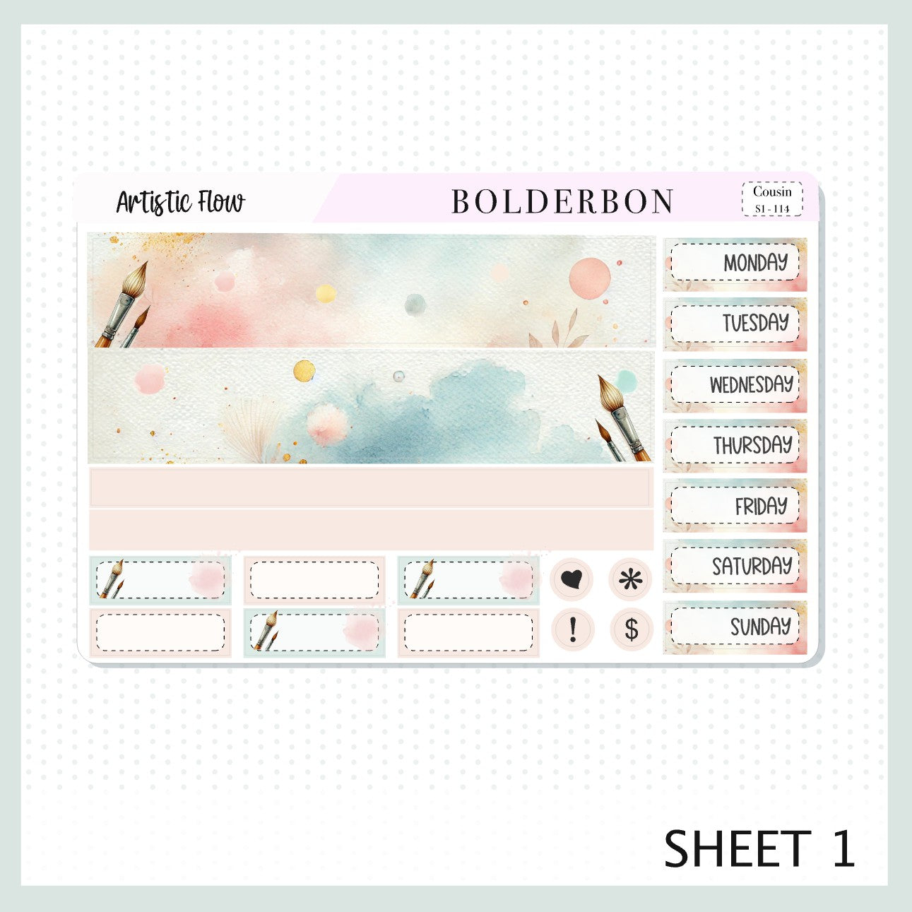 ARTISTIC FLOW Hobonichi Cousin || A5 Planner Sticker Kit, Watercolor Artist Theme Weekly Planner Stickers