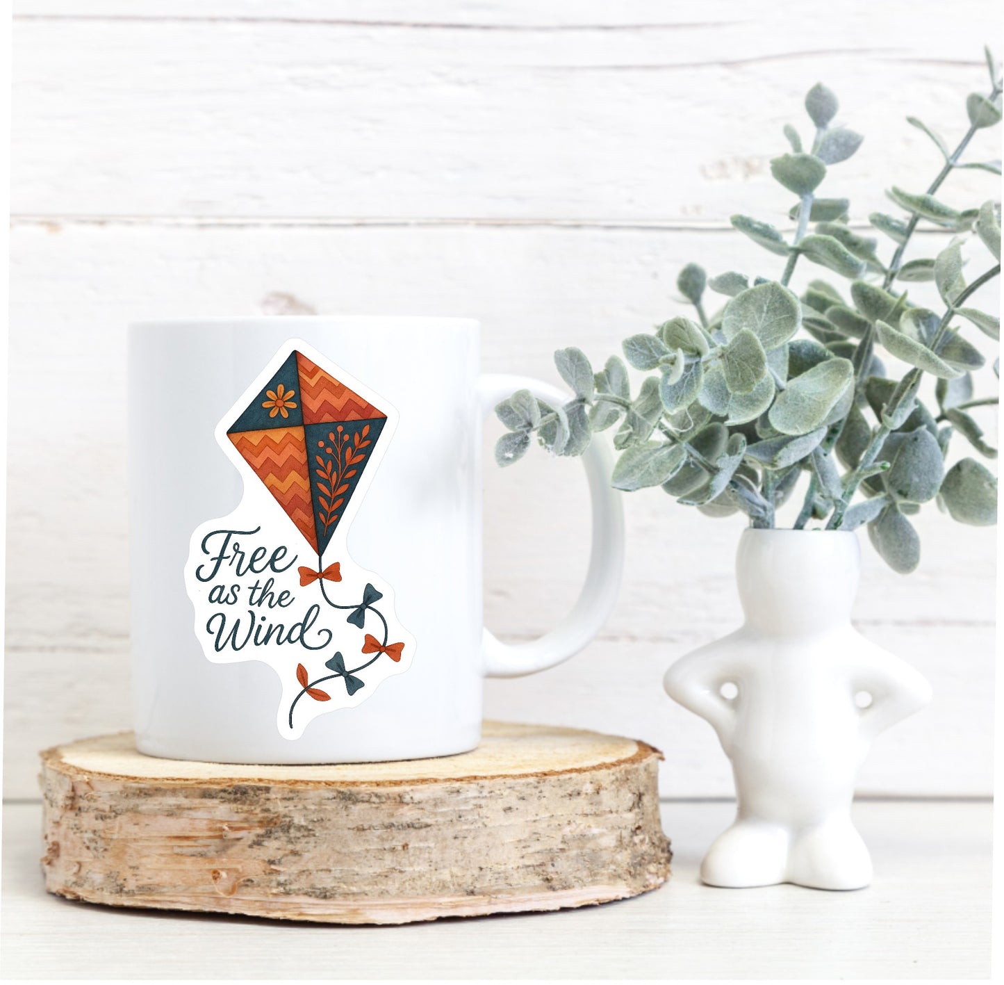 FREE AS THE WIND Sticker || Whimsical Autumn Vinyl Sticker, Boho Kite Sticker, Fall Folk Art Laptop Decal