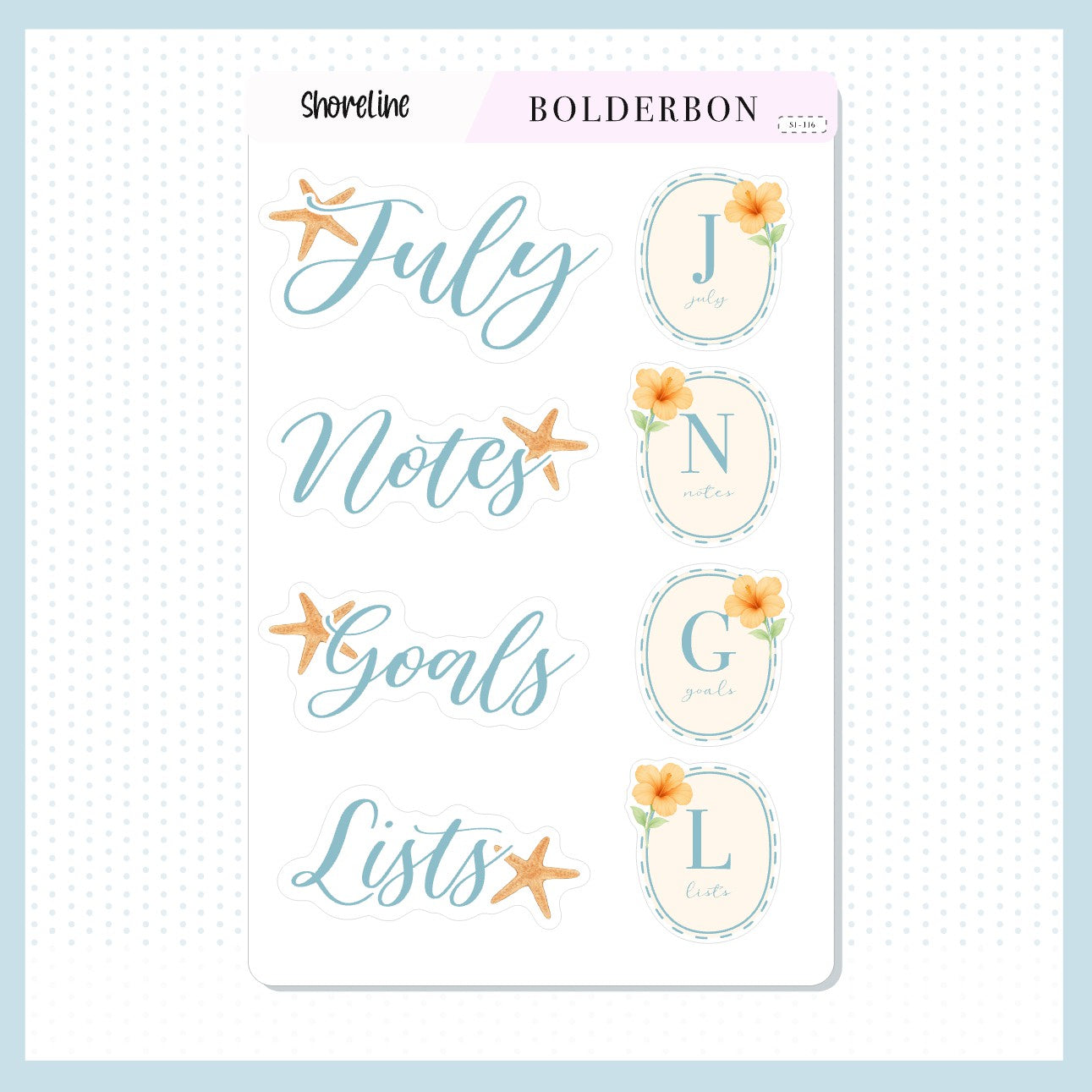 JULY Header Stickers || Shoreline Theme, Aesthetic Journal Stickers, Journaling Stickers, Shoreline, Coastal Beach and Nautical Vibe Planner Stickers