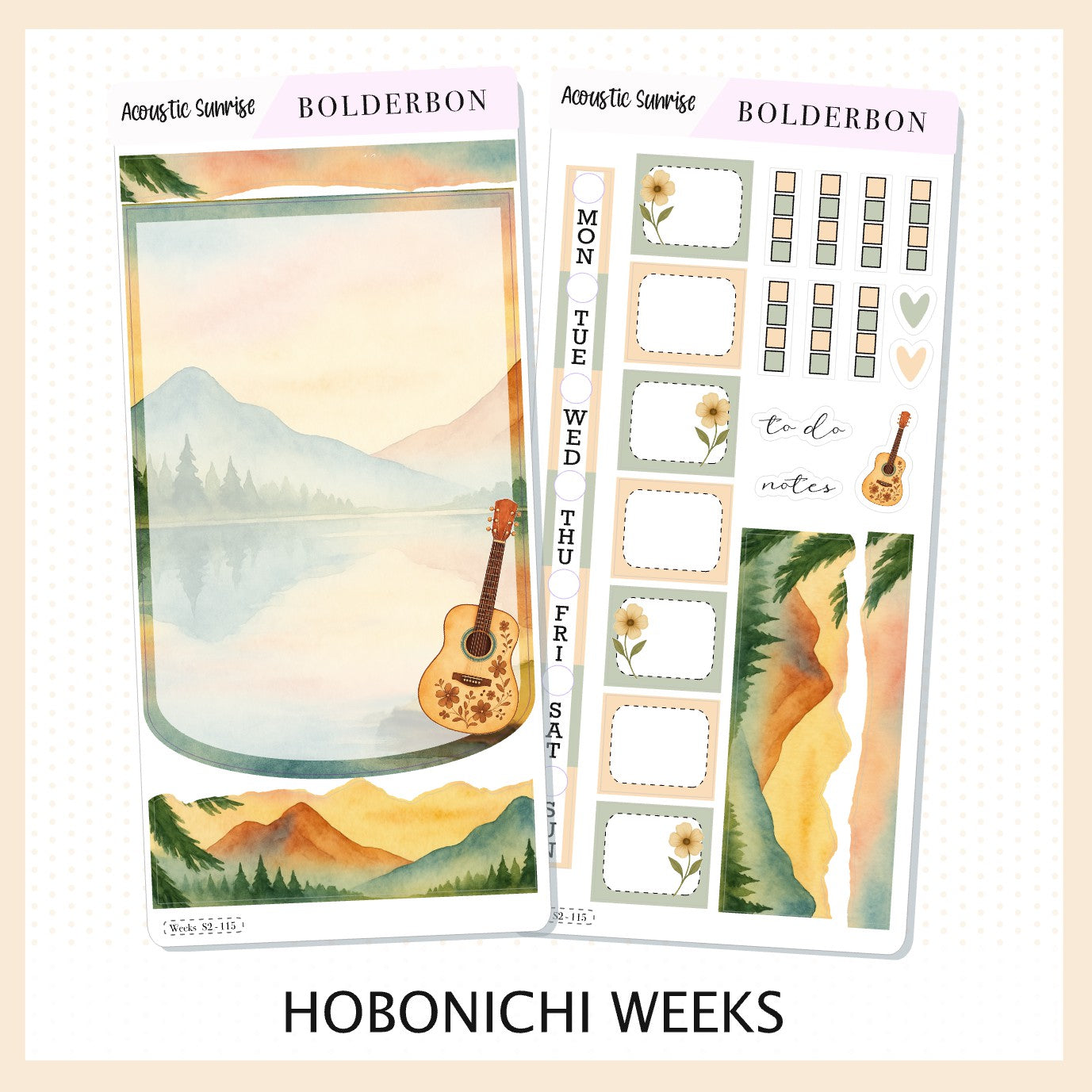 ACOUSTIC SUNRISE Hobonichi Weeks || Aesthetic Outdoor Nature Camping, Weekly Planner Sticker Kit