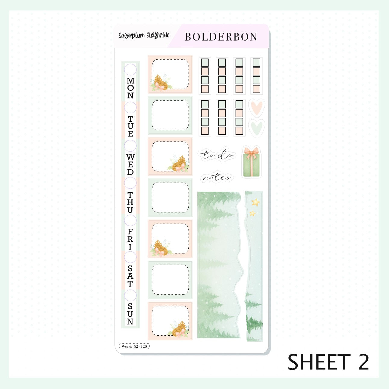 SUGARPLUM SLEIGHRIDE Hobonichi Weeks || Festive Floral Planner Stickers, Pastel Holiday Aesthetic Vibe