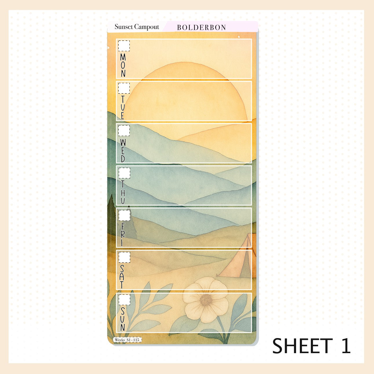 SUNSET CAMPOUT Hobonichi Weeks || Aesthetic Outdoor Nature Camping, Weekly Planner Sticker Kit