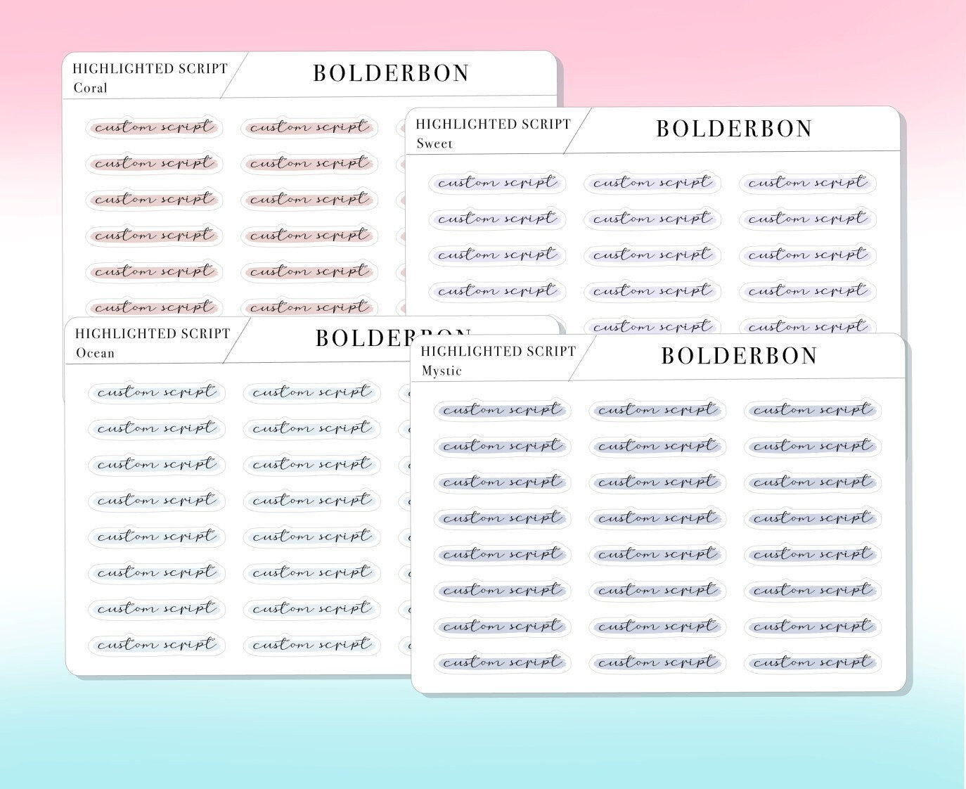 CUSTOM Highlighted Script Stickers || 45+ Word Font Matte White or Clear Sticker Paper