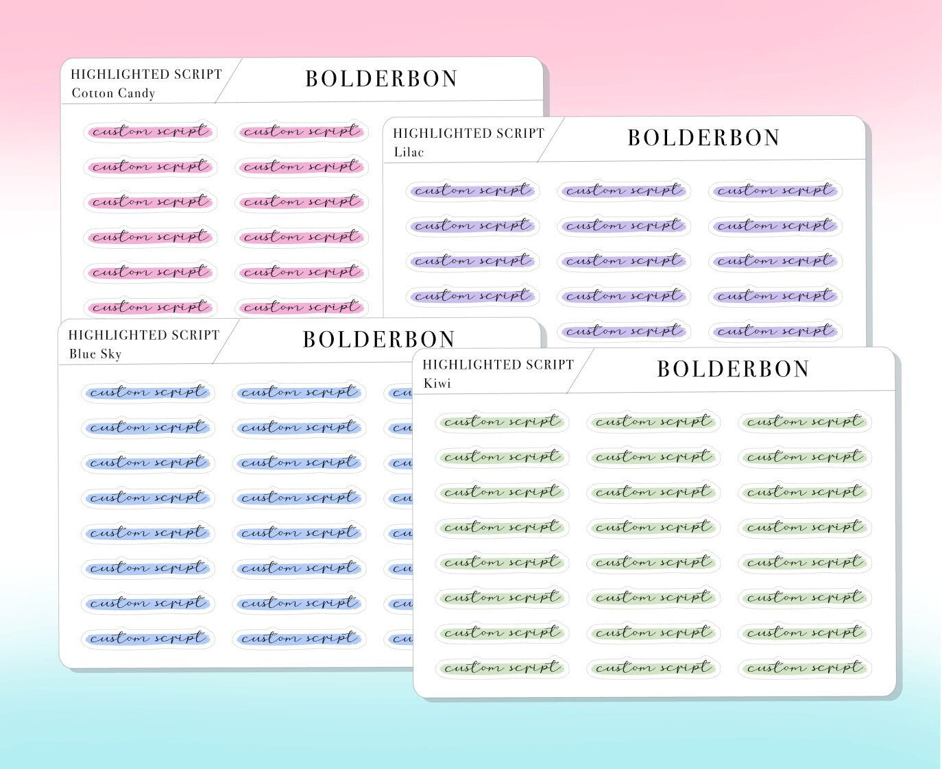 CUSTOM Highlighted Script Stickers || 45+ Word Font Matte White or Clear Sticker Paper