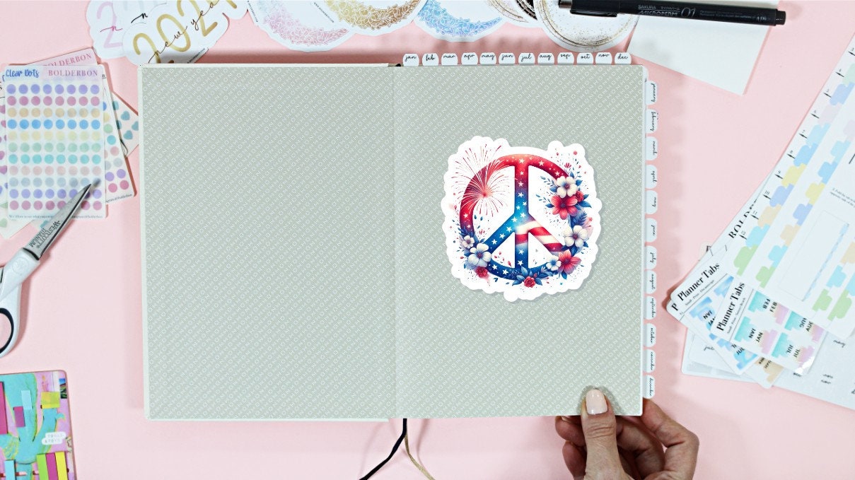 PATRIOTIC PEACE SIGN sticker || American Flag, Independence Day Sticker, Planner Scrapbook, Laptop Sticker, Water Bottle Sticker, Car Decal