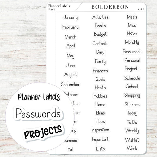 PLANNER DIVIDER LABELS || Sticker Labels, Tab Labels, Black and White, Script, Text