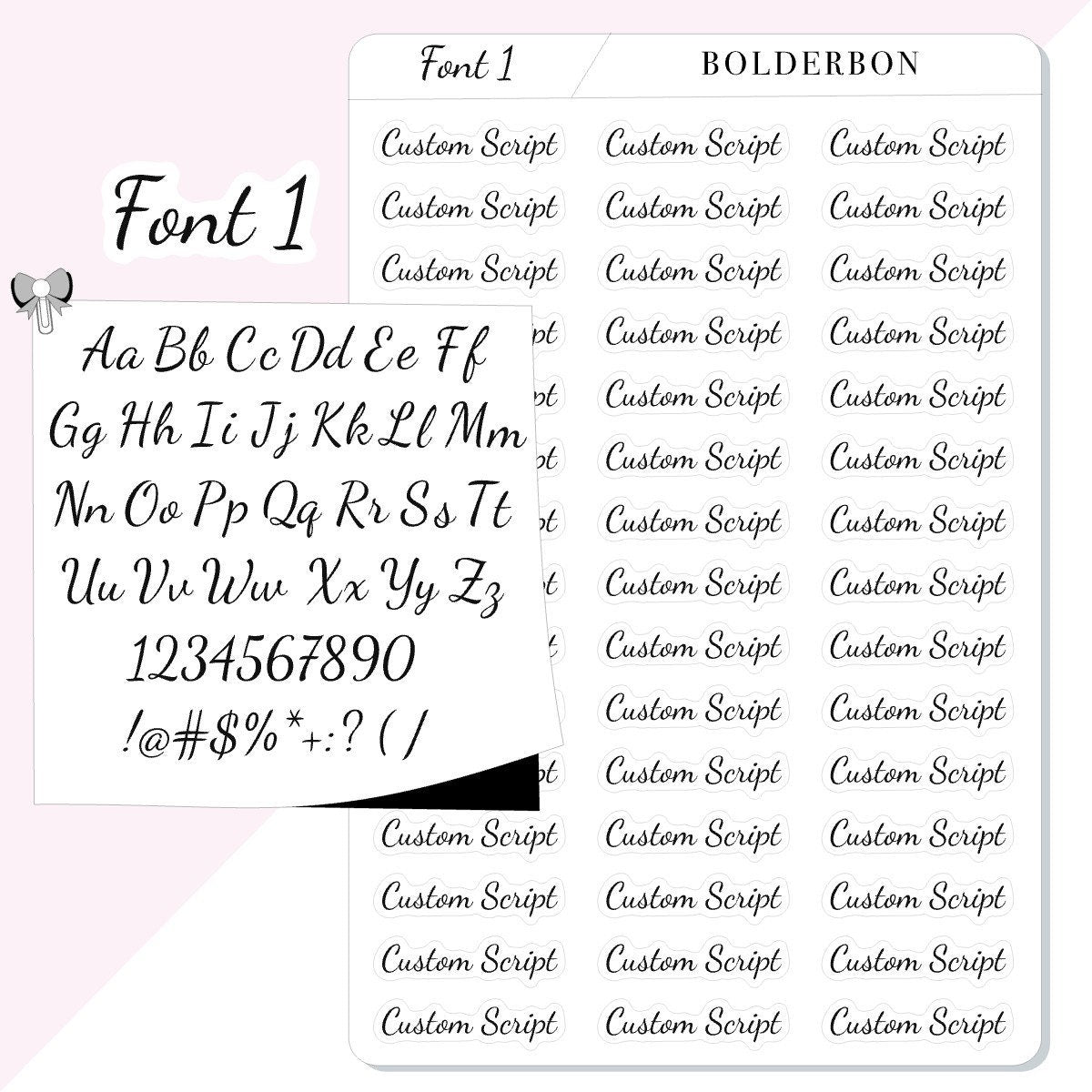 SCRIPT Custom Text Stickers || 45+ Word Font Matte White or Clear Sticker Paper