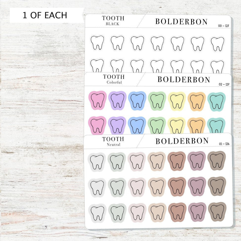 TOOTH icons || Planner Stickers, Frosted Clear, Neutral, Minimal, Black, Colorful, Hand Drawn, Mini