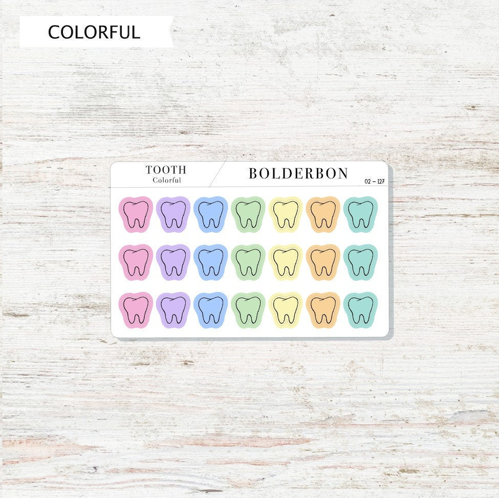 TOOTH icons || Planner Stickers, Frosted Clear, Neutral, Minimal, Black, Colorful, Hand Drawn, Mini