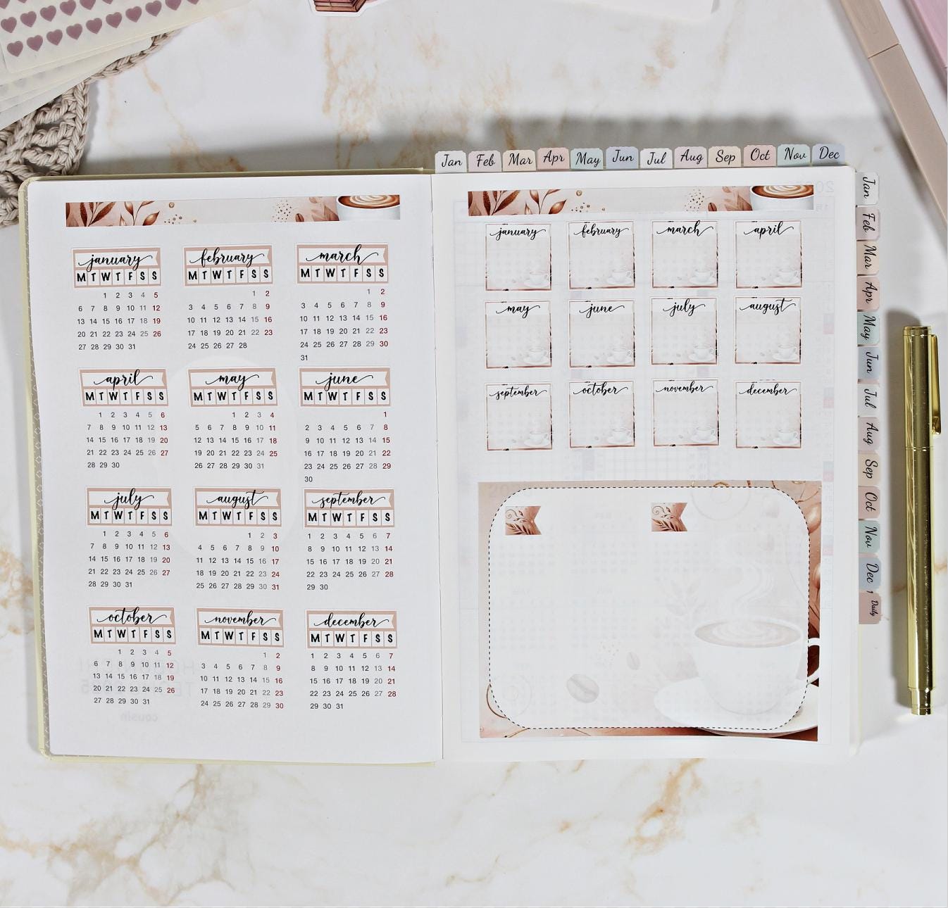 2026 HOBONICHI COUSIN Yearly View || Marigold Calendar Stickers, Year At A Glance, A5 Monthly Header Stickers