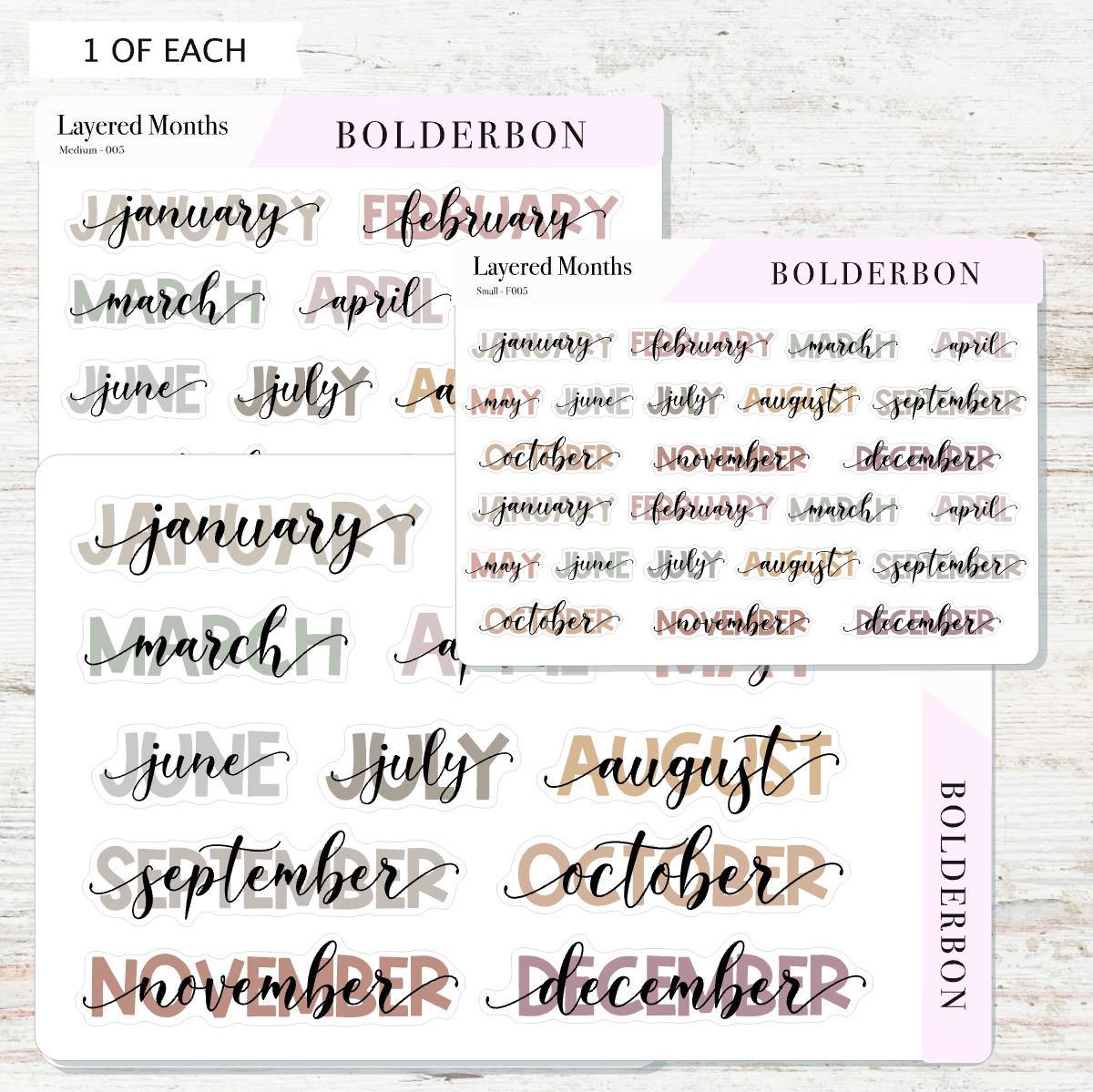 Aesthetic Layered Month Stickers || Script Month Labels for Planners, Journals, and Calendars