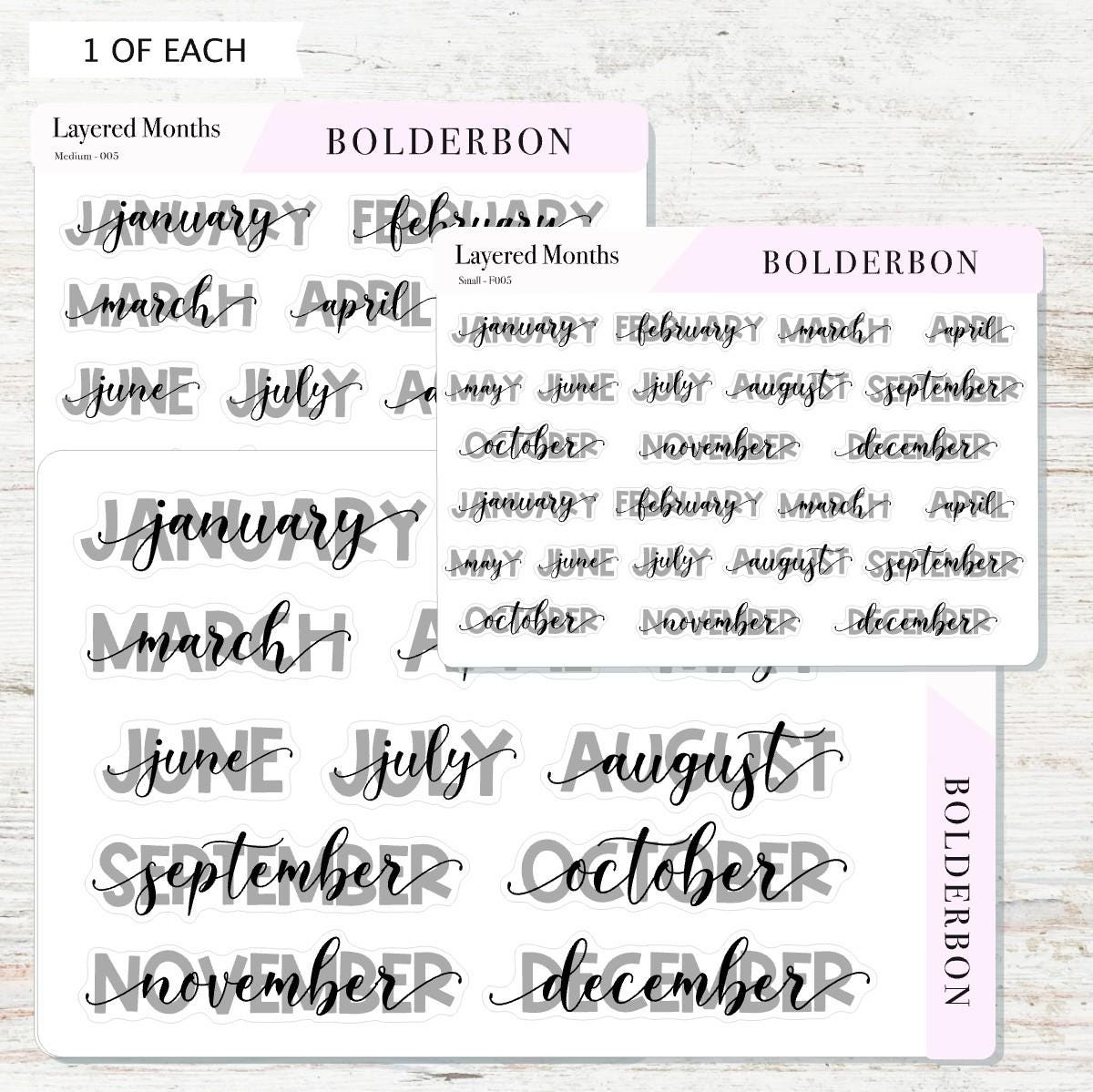 Layered Neutral Month Stickers || Script, Printed, Header, Vinyl, Monthly, Planner, Handlettering, Calendar, Cursive