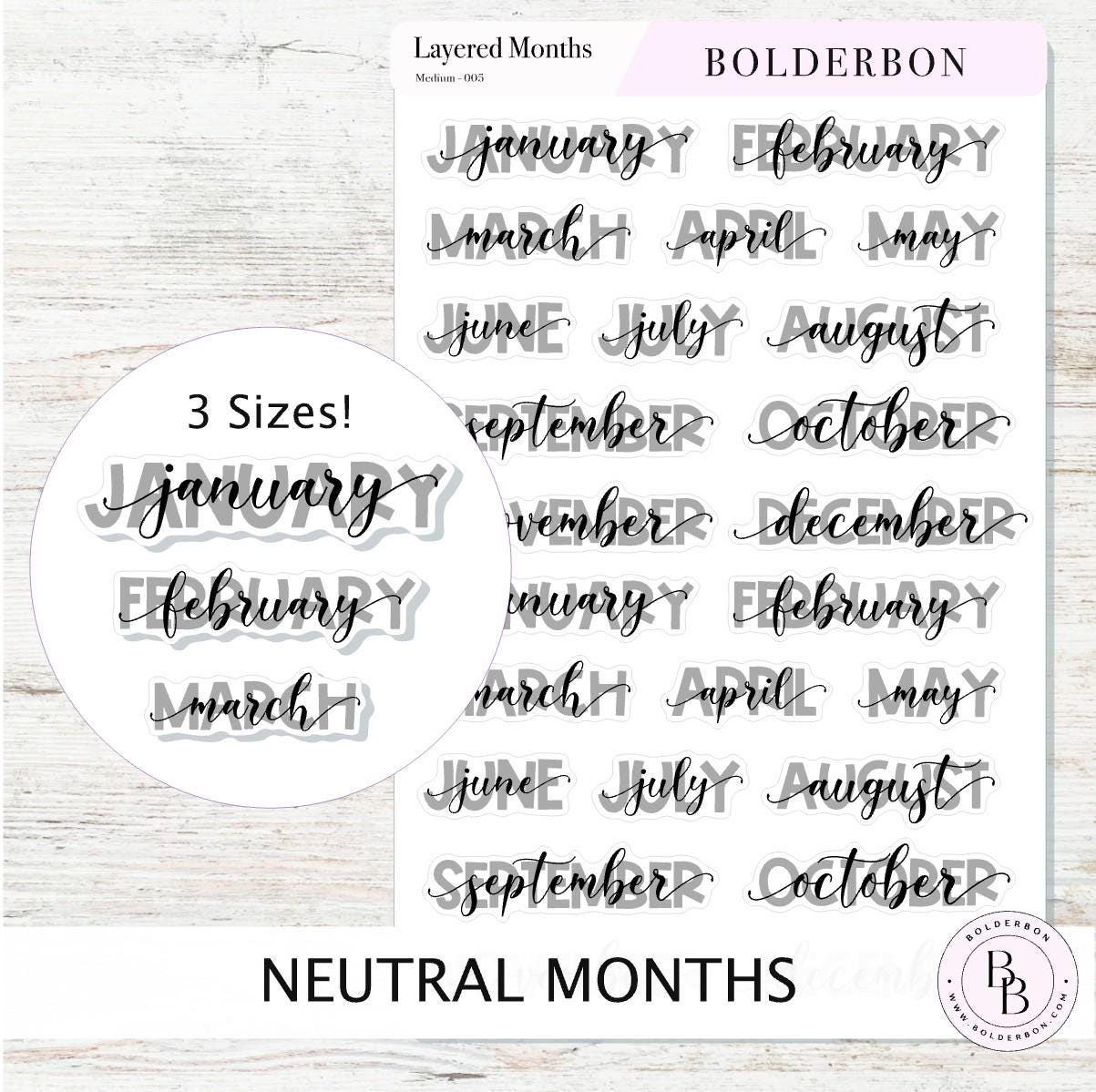 Layered Neutral Month Stickers || Script, Printed, Header, Vinyl, Monthly, Planner, Handlettering, Calendar, Cursive