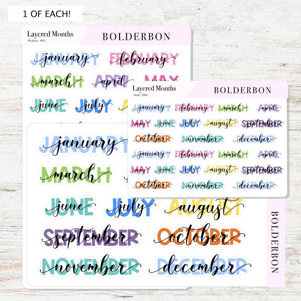 Layered Colorful Month Stickers || Script Month Labels for Planners, Journals, and Calendars