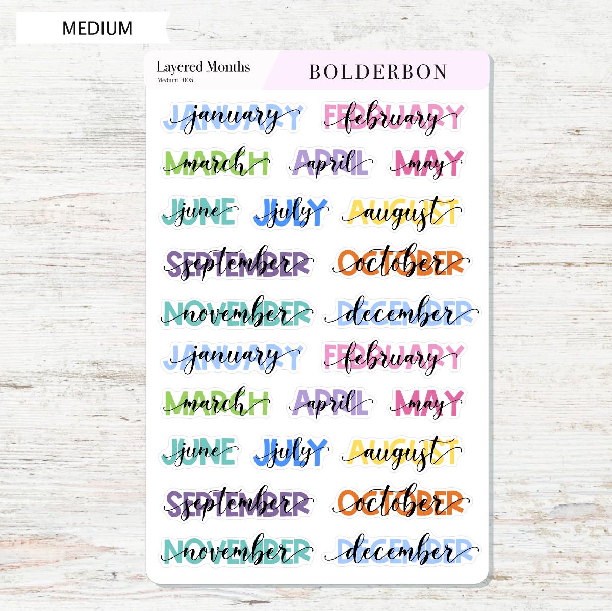 Layered Colorful Month Stickers || Script Month Labels for Planners, Journals, and Calendars