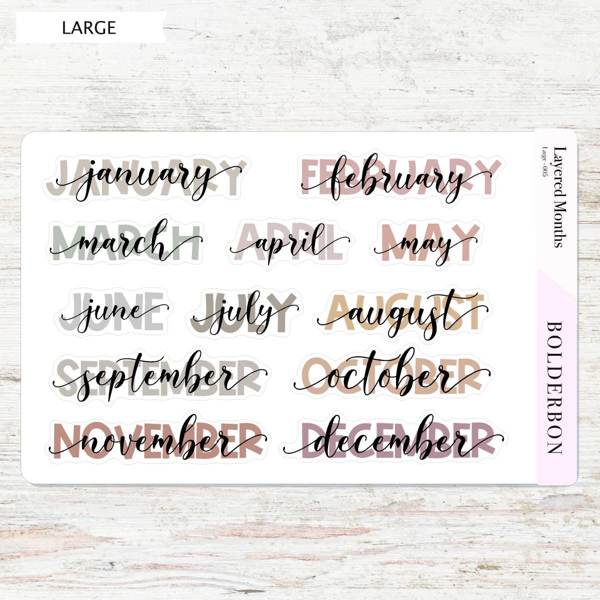 Aesthetic Layered Month Stickers || Script Month Labels for Planners, Journals, and Calendars