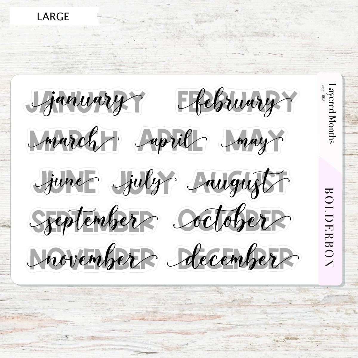 Layered Neutral Month Stickers || Script, Printed, Header, Vinyl, Monthly, Planner, Handlettering, Calendar, Cursive