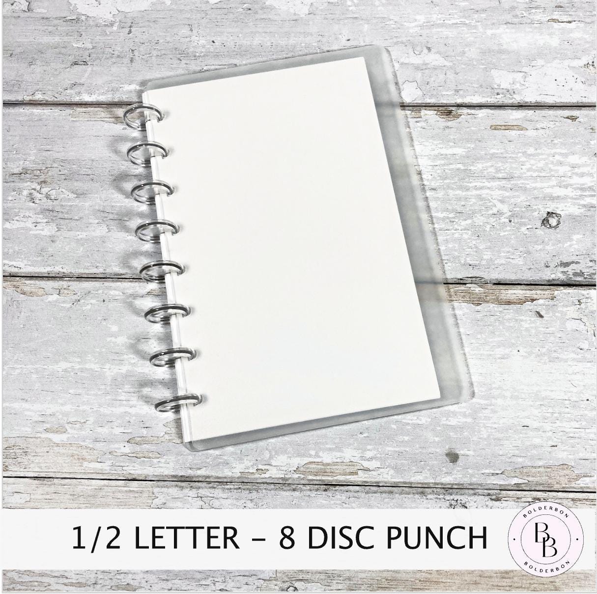 Discbound Notebook || Half Letter or B6 Size, Clear Cover, 7 or 8 Disc Planner, Minimalist Blank Journal, Refillable Paper