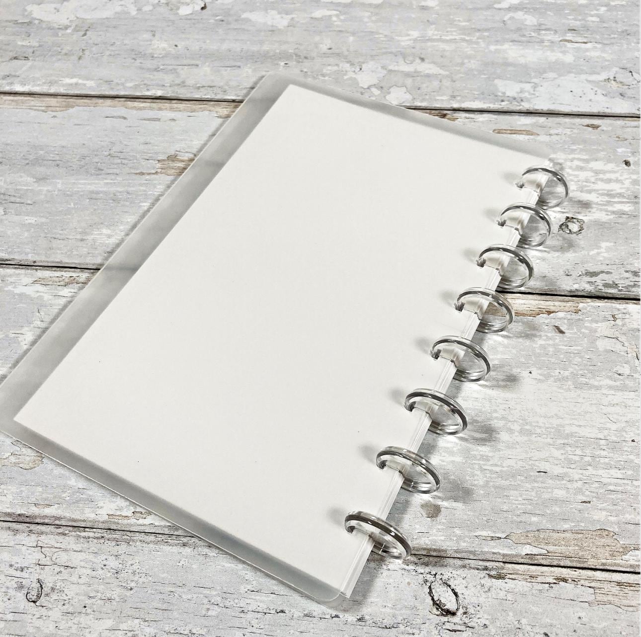 Discbound Notebook || Half Letter or B6 Size, Clear Cover, 7 or 8 Disc Planner, Minimalist Blank Journal, Refillable Paper