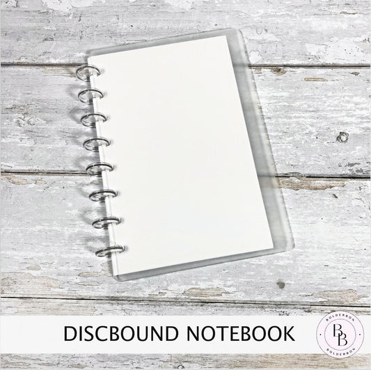 Discbound Notebook || Half Letter or B6 Size, Clear Cover, 7 or 8 Disc Planner, Minimalist Blank Journal, Refillable Paper