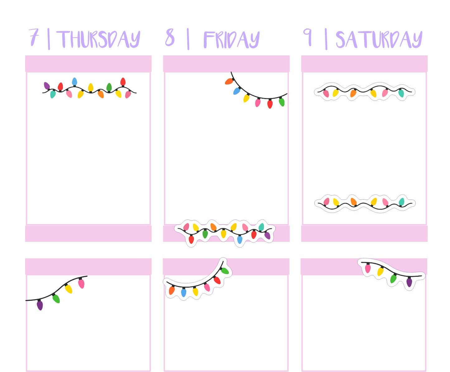 CHRISTMAS LIGHT Stickers || Holiday Dividers, Borders, Garland Decorations for Planners, Calendars & Journals