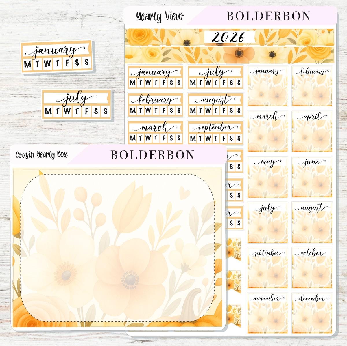 2026 HOBONICHI COUSIN Yearly View || Marigold Calendar Stickers, Year At A Glance, A5 Monthly Header Stickers