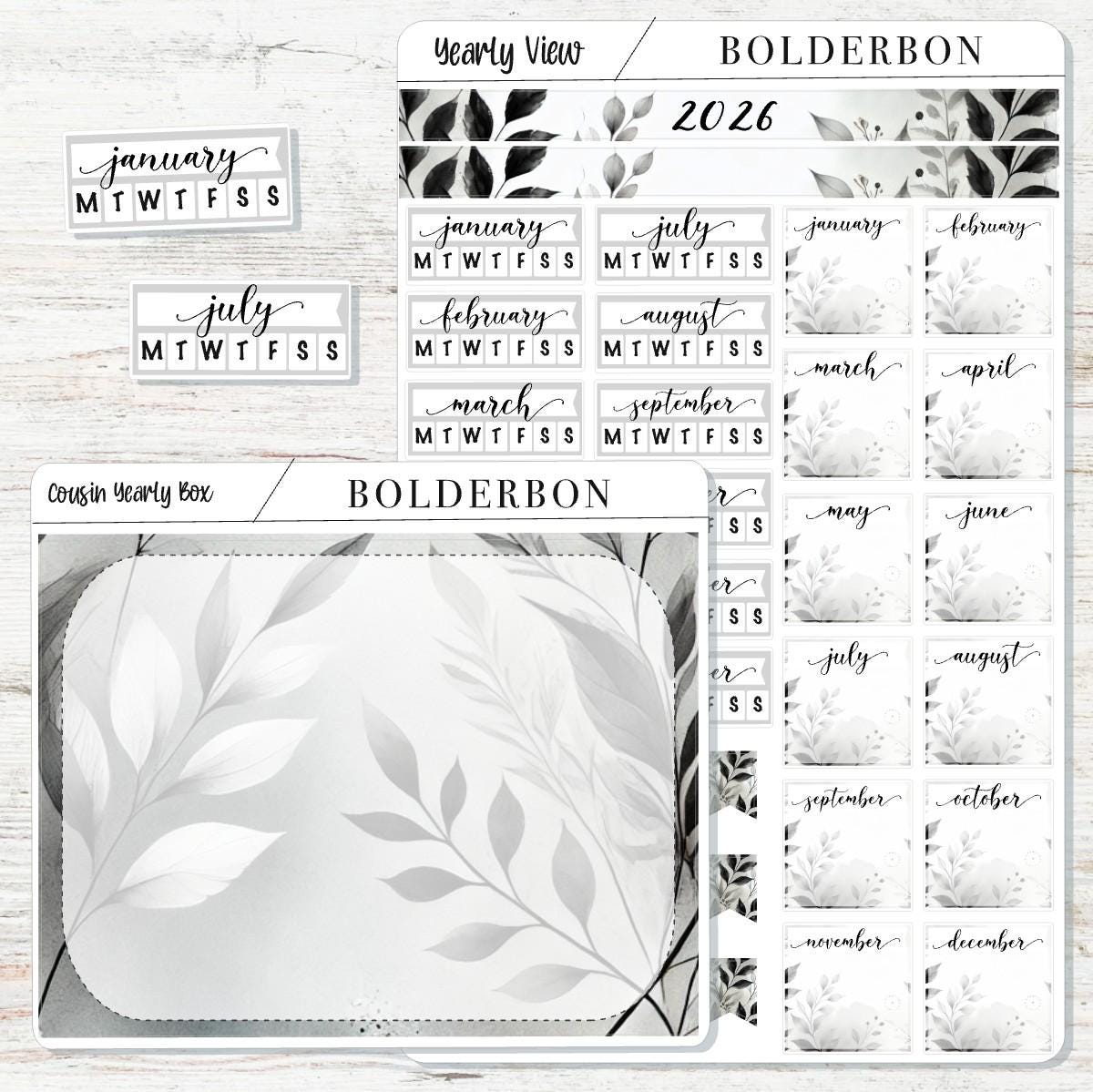 2026 HOBONICHI COUSIN Yearly View || Classic Calendar Stickers, Year At A Glance, A5 Monthly Header Stickers