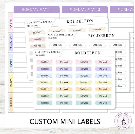 CUSTOM MINI LABELS Text Stickers || Functional Stickers for School Subjects, Teacher, Work, & Organizing, Academic Planner, Personalized
