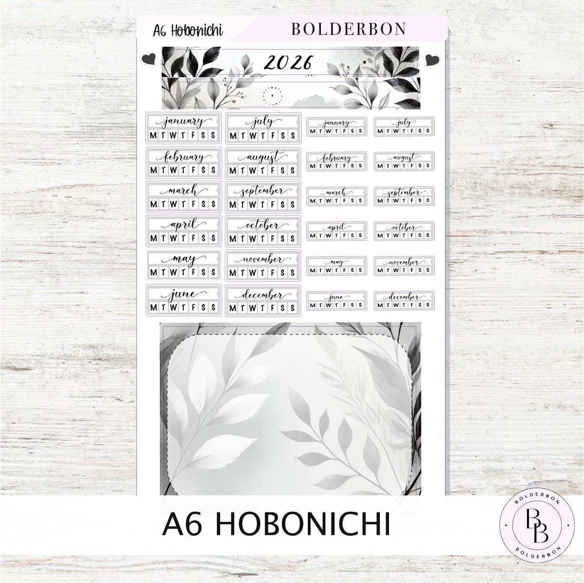 A6 HOBONICHI Yearly View - SLATE || Monthly Headers, Calendar Stickers, Year At A Glance, Hobonichi Weeks Kit
