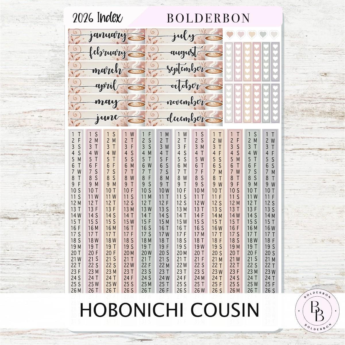 2026 HOBONICHI COUSIN Yearly Index Date Strips - Aesthetic || A5 Cousin, Day Free, Monthly Headers, Calendar Stickers, Year At A Glance