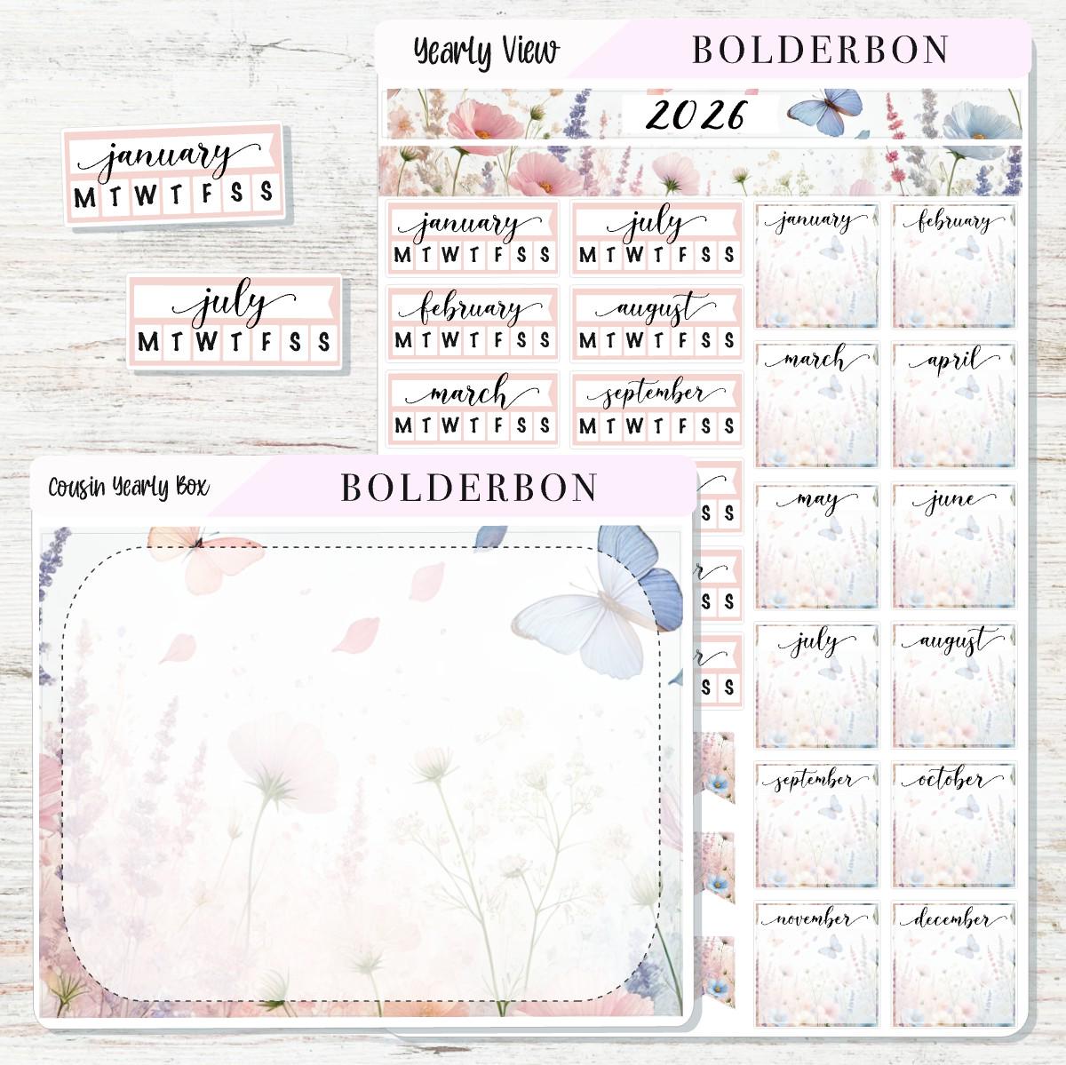 2026 HOBONICHI COUSIN Yearly View || Meadow Calendar Stickers, Year At A Glance, A5 Monthly Header Stickers