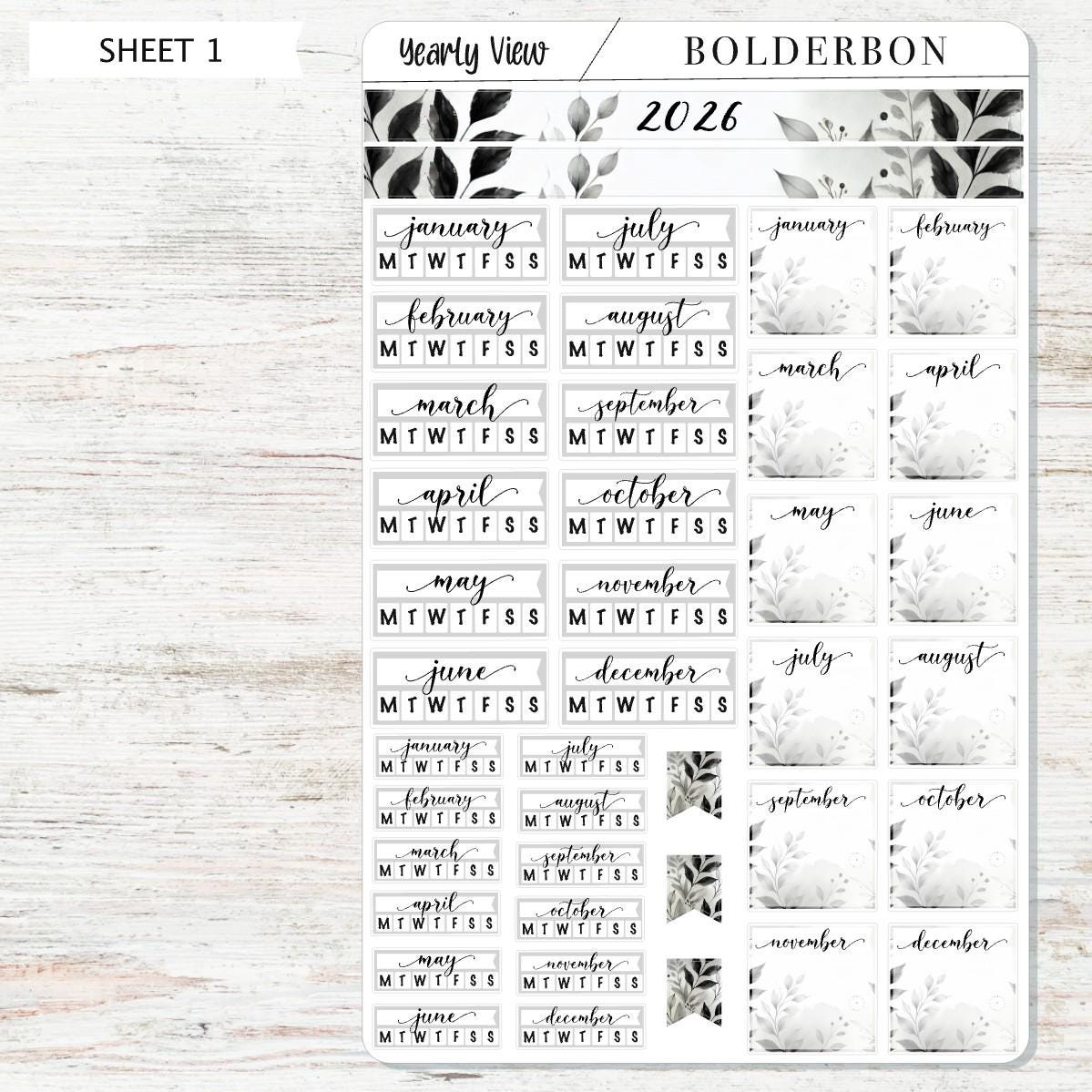 2026 HOBONICHI COUSIN Yearly View || Classic Calendar Stickers, Year At A Glance, A5 Monthly Header Stickers