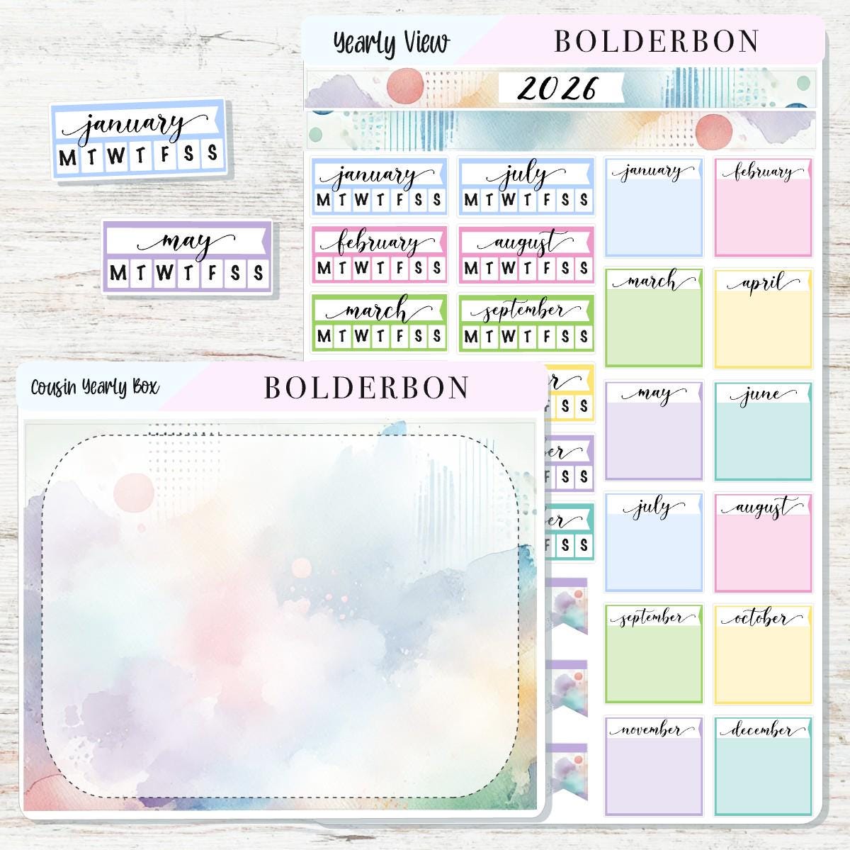 2026 HOBONICHI COUSIN Yearly View || Colorful Calendar Stickers, Year At A Glance, A5 Monthly Header Stickers
