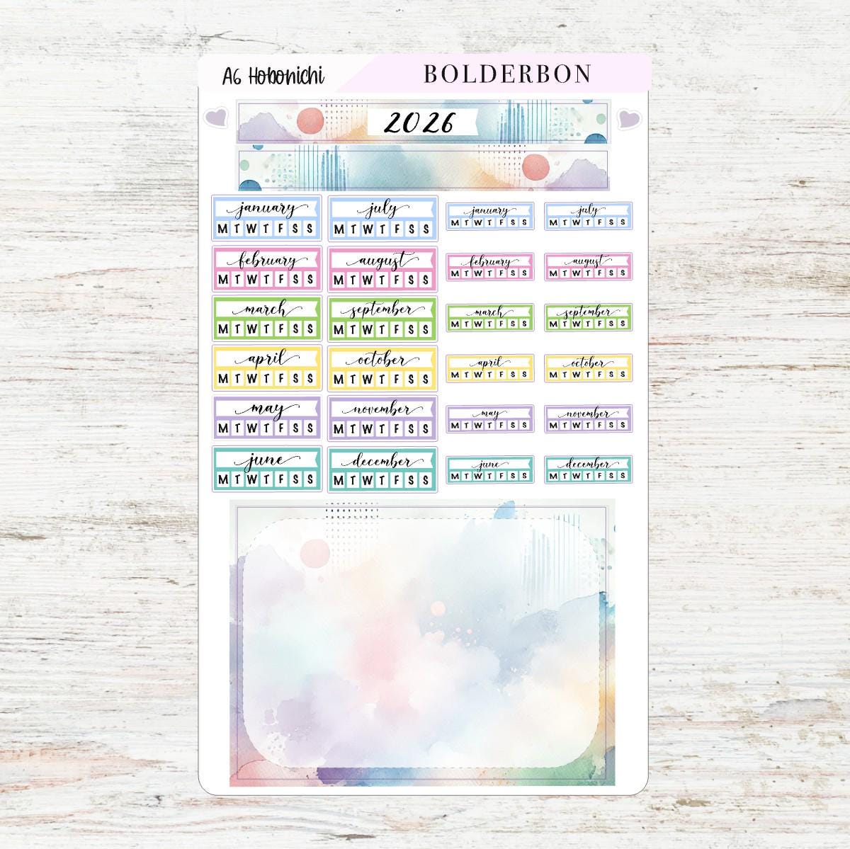 A6 HOBONICHI Yearly View - Colorful || Monthly Headers, Calendar Stickers, Year At A Glance, Hobonichi Weeks Kit